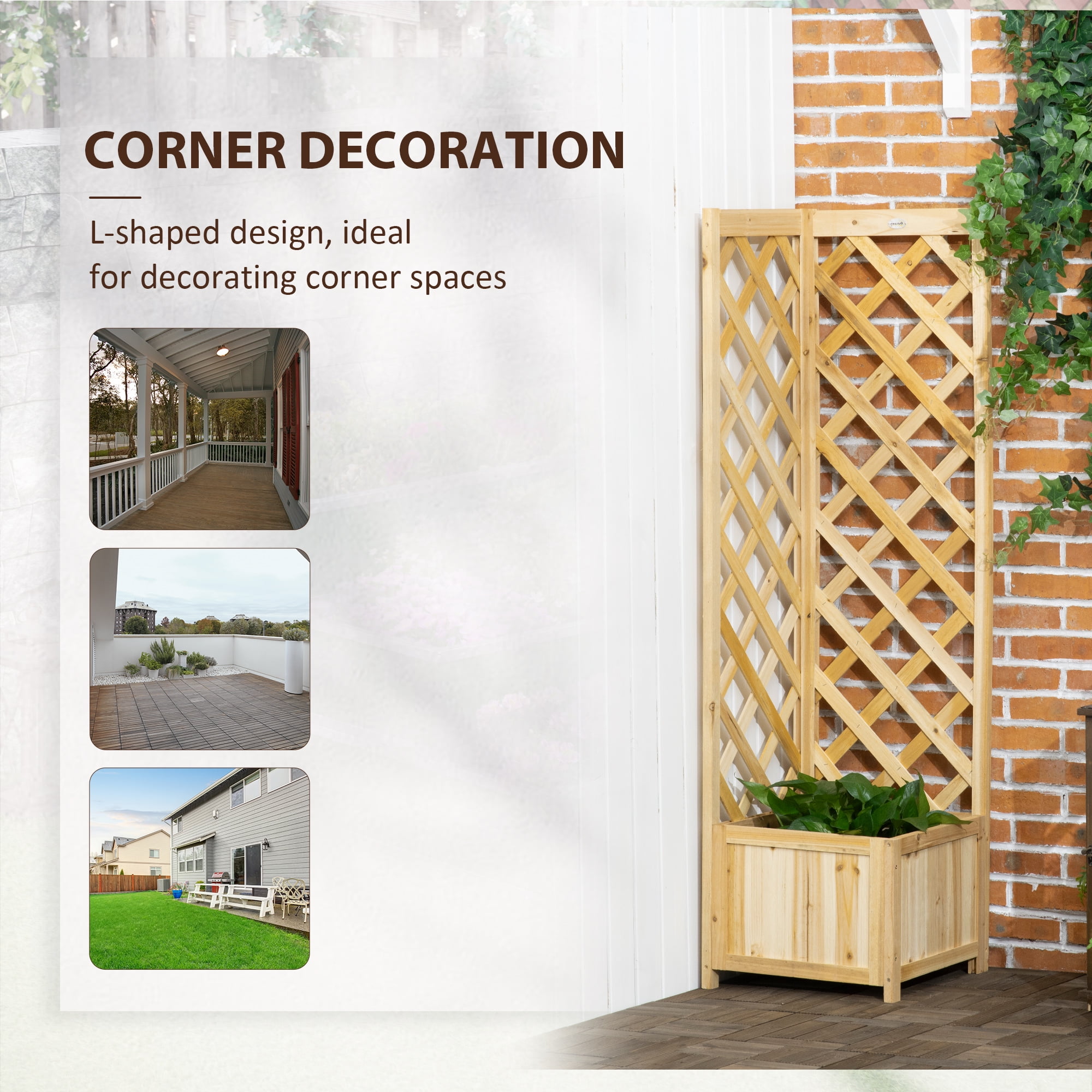 Outsunny Rustic Corner Planter with Trellis, Wooden Raised Garden Boxes  Flower Bed for Backyard, Patio, Deck, Corner Use, Carbonized Color -  Walmart Business Supplies