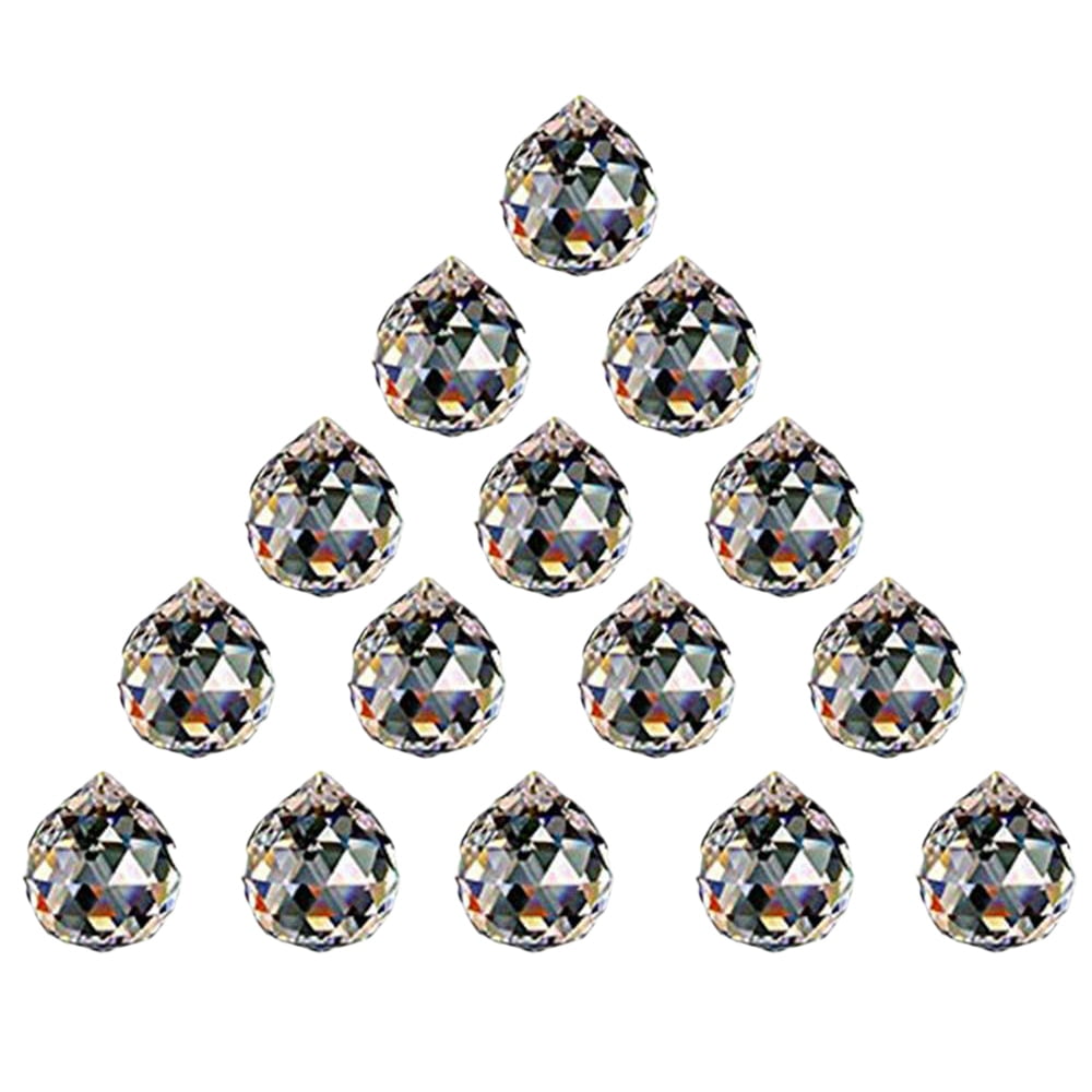 15Pcs Cutting Crystal Glass Pendant Hanging Prisms 4" Chandelier Lamp Part Chain 