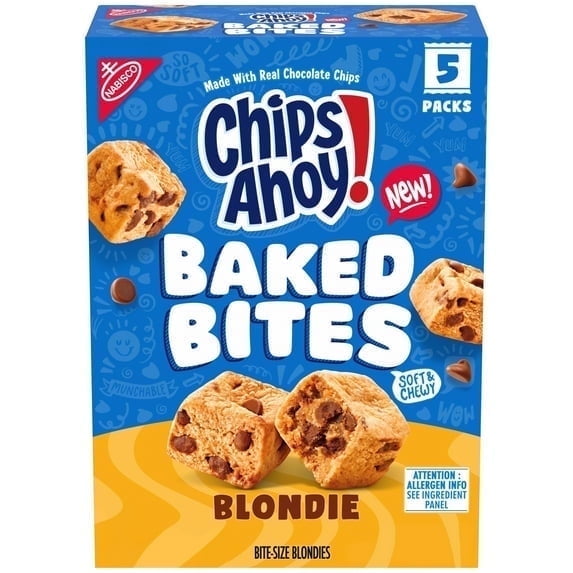 (4 Pack) CHIPS AHOY! Chocolate Chip Cake Bites, Baked Blondie, 5 - 1.5 oz Packs Shelf Stable Cardboard Box