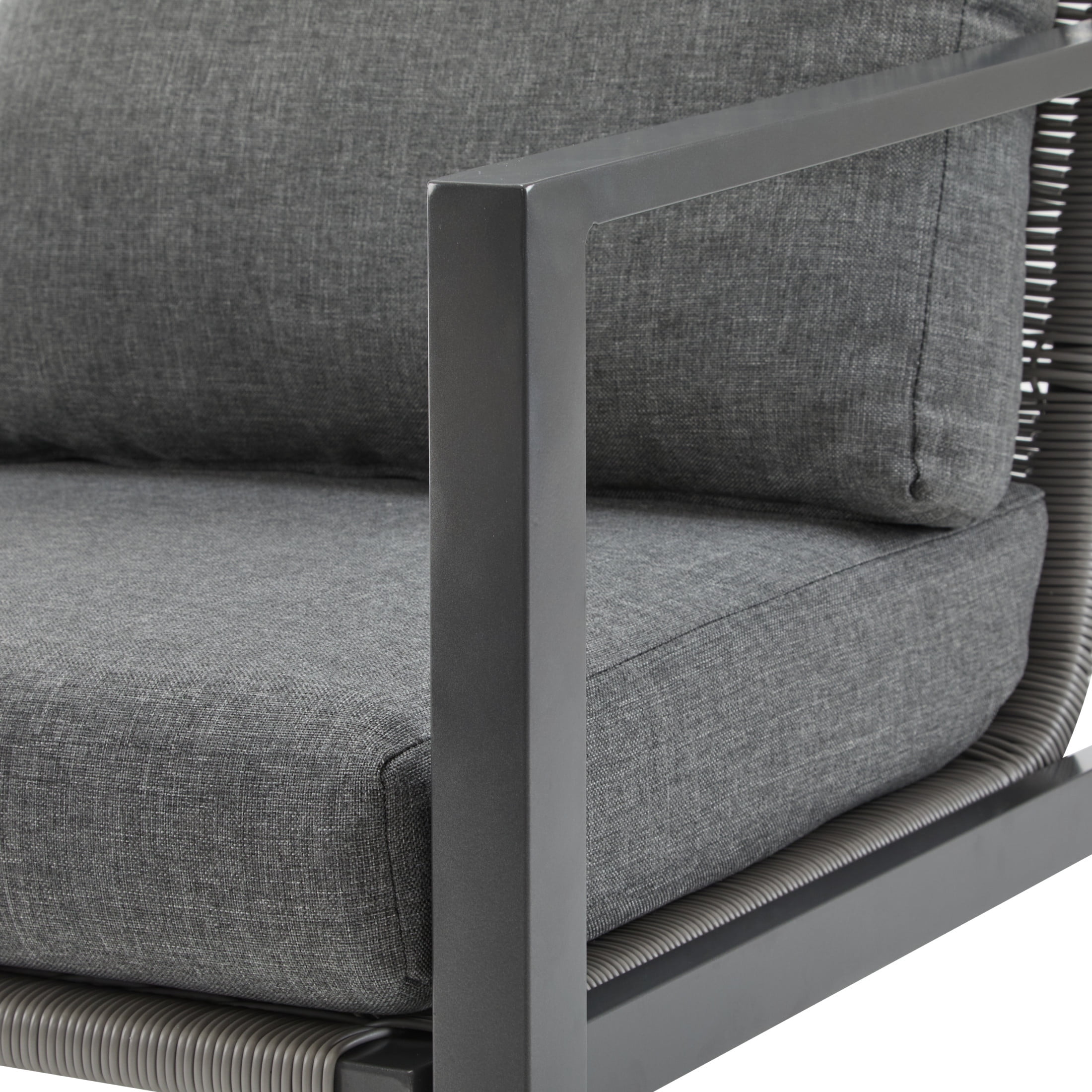 Hayes Modern Outdoor Patio Aluminum Rope Accent Lounge Chair with Cushions, Gray