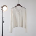 thumbnail image 2 of BaoFuBaoMei Cotton Cardigan Sweater for Women Lightweight Button up Long Sleeve Cardigans Cropped Crew Neck Solid Sweater, 2 of 5