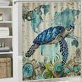 thumbnail image 6 of Creowell Nautical Sea Turtle Shower Curtain, Octopus Ocean Teal Fish Animal Seashell Jellyfish Anchor Theme Fabric Shower Curtains , Retro Nautical Fish Beachy Shower Curtain with Hooks White, 6 of 7