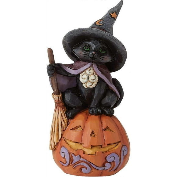 Creek Black Cat on Pumpkin Miniature Figurine, 4 Inch, Multicolor