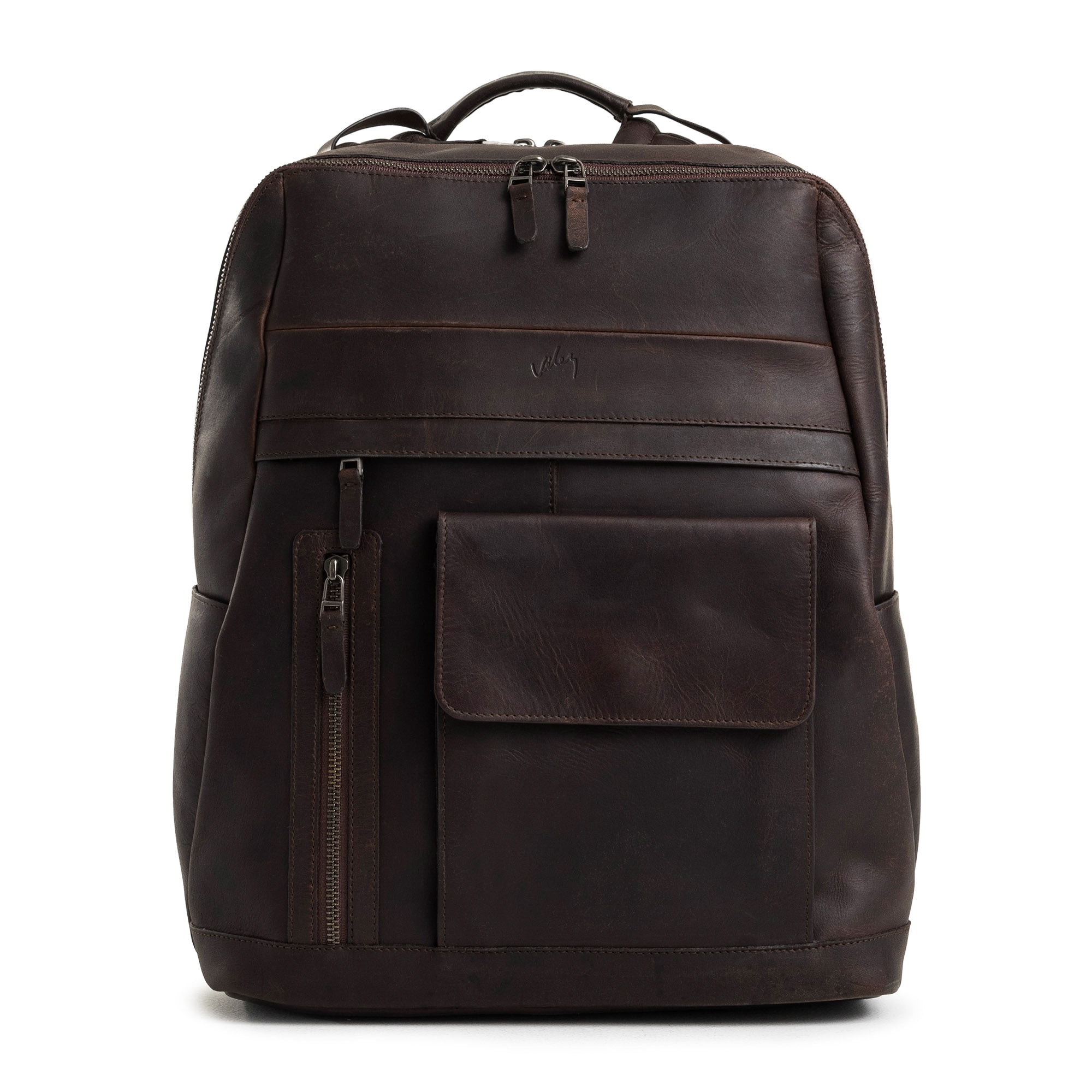 VELEZ Dark Brown Top Grain Leather Backpack for Men Daypack Vintage Laptop Bag