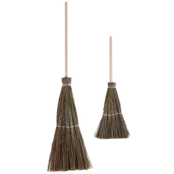 GOOHOCHY Mini Handwoven Broom for Decor Made of Wood and Straw 2 Pieces Green Superrealistic