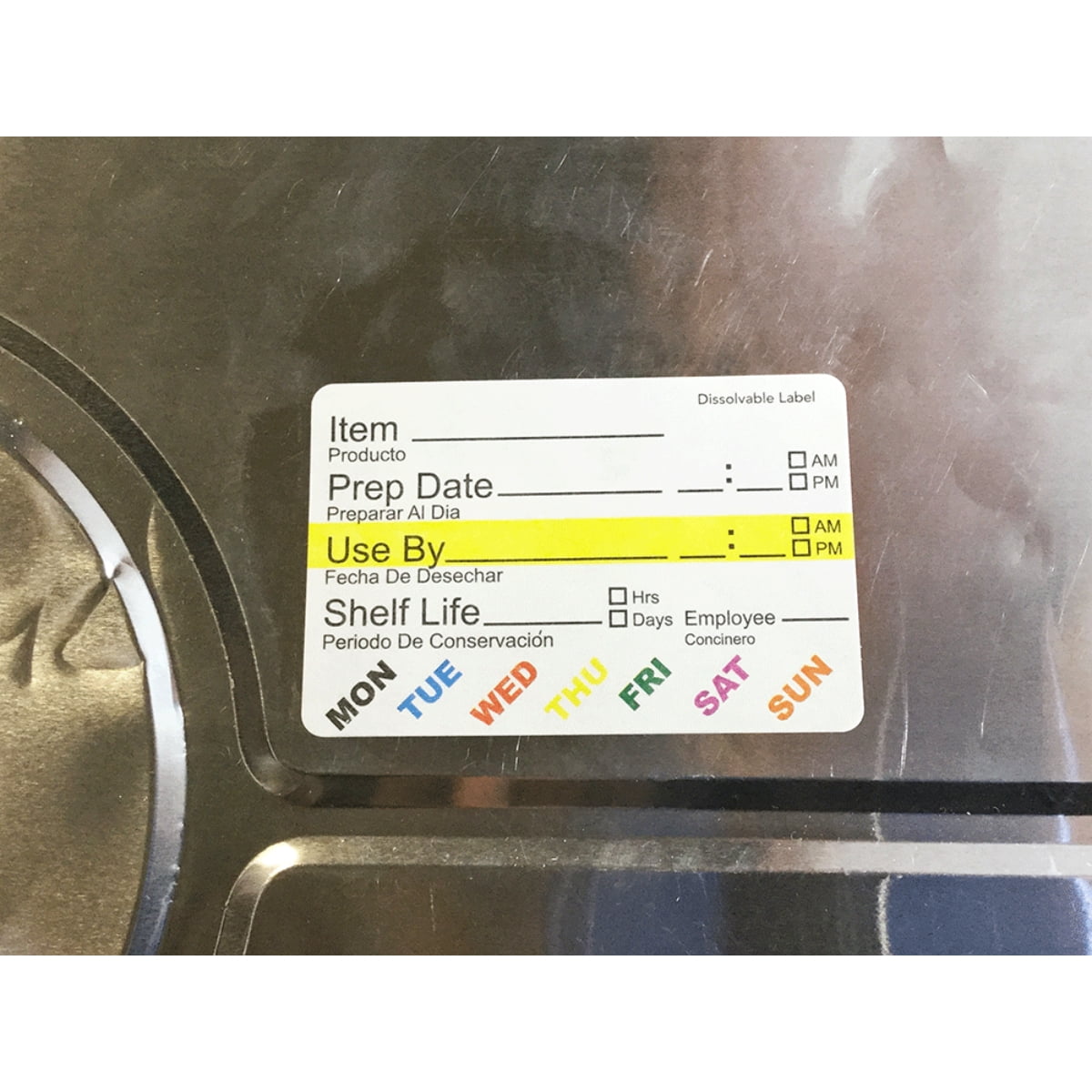 Dissolvable Food Life Rotation Prep Use by Stickers with Spanish Wording, 2 x 3 Inches Wide, 500 Labels on a Roll