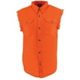 thumbnail image 6 of Milwaukee Leather DM1003 Men's Orange Lightweight Denim Shirt with Sleeveless Frayed Cut Off Small, 6 of 7
