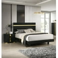 thumbnail image 2 of 3pc Bedroom Set Twin Size Bed w Underbed LED 2x Nightstands Black Gold Acrylic Trim Dust Proof Cases Furniture, 2 of 9