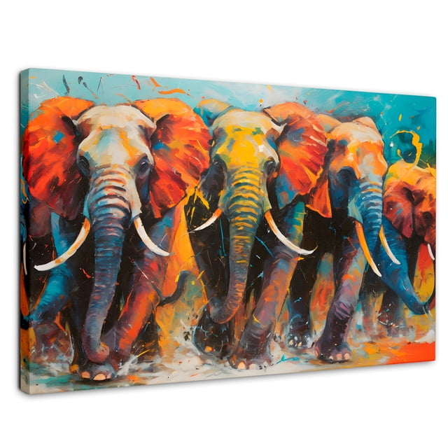 Cuadro Decorativo Canvas Revolution Elefantes Corriendo 90x60