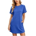 thumbnail image 2 of QUNYINEY Blue Plus Size Dresses for Women Midi A Line Short Sleeve Summer T-Shirt Dress with Pockets Crew Neck Loose Fit Casual Dresses, 2 of 7