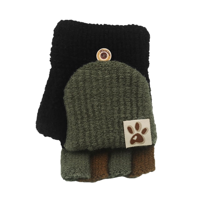 MIASHUI Gants Convertibles pour Enfants Sans Doigts Chauds d'Hiver, Noir, Taille Unique