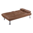 thumbnail image 4 of JERFIT Brown Convertible Sofa Bed with Foldable Table & Cup Holders, Faux Leather Upholstered Sleeper Couch for Small Space, 4 of 9