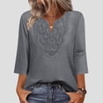 thumbnail image 2 of Jsaierl Tops for Women 3/4 Sleeve Summer V Neck Lace Shirts Fashion Solid Petite Blouses Classic Cotton T-shirts Top S-2XL, 2 of 10
