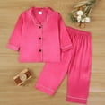 thumbnail image 2 of KPOPLK Girls Pajamas Silk Satin Pajama Set Long Sleeve Button Down Sleepwear(2-3 Years,S47-Hot Pink), 2 of 6
