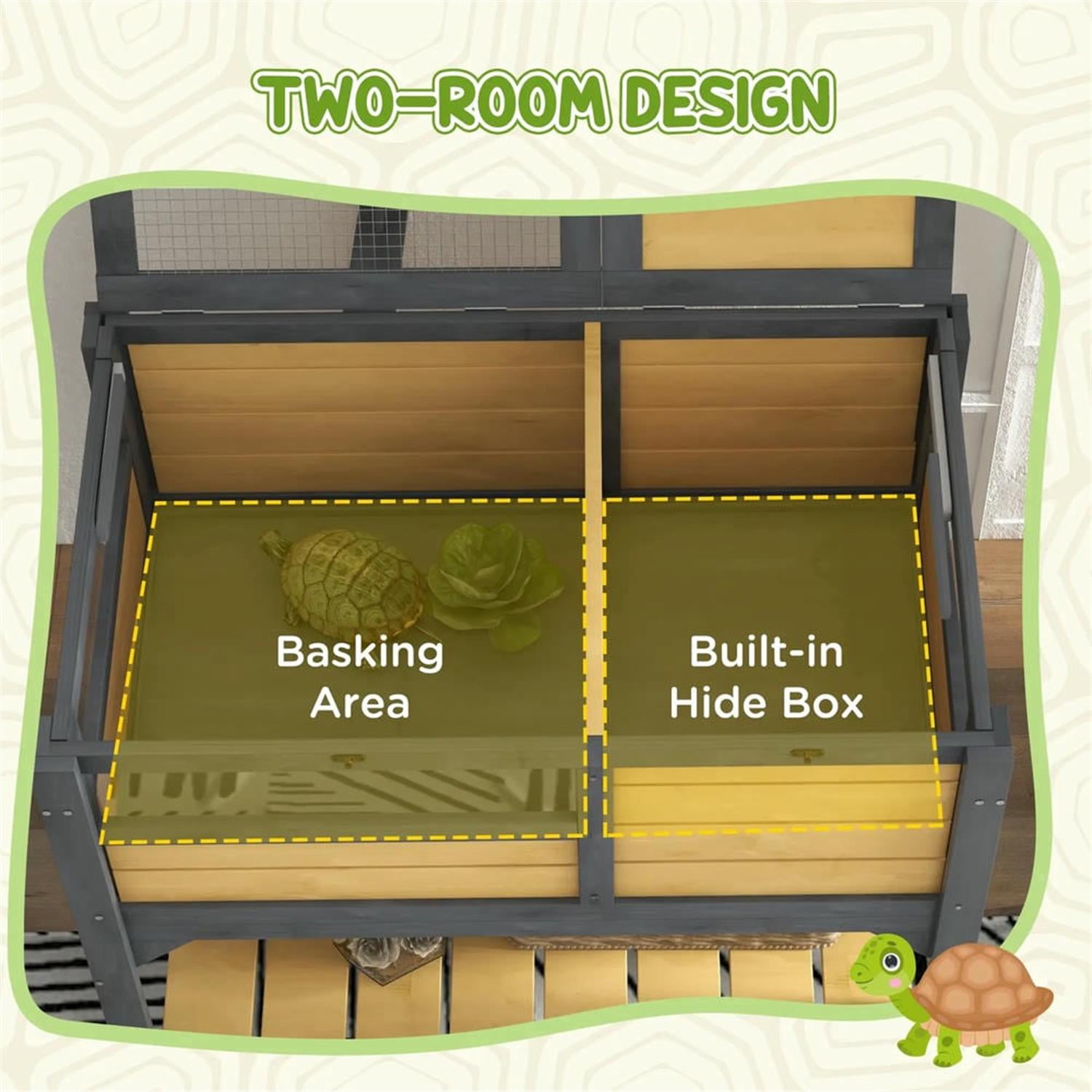 Kadyn 40.5" Wooden Tortoise House with Lamp Holder, Shelf Storage, Reptile Cage Enclosure for Turtles, Lizards, Snakes, Small Animal Habitats, Yellow