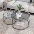 thumbnail image 2 of Ensigne Metal 2-Piece Round Nesting Table Set, Chrome and Gray, 2 of 7