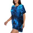 thumbnail image 2 of Uemuo Ice Blue Fire Wolf Pattern Women's Short-Sleeved Pajama, Button-Front Loungewear, 2-Piece Summer Sleepwear, Elastic Drawstring Shorts-X-Large, 2 of 7