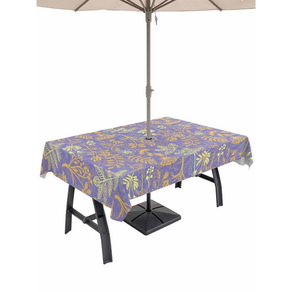 60x84 Inch Outdoor Tablecloth with Umbrella Hole Zipper Rectangle Purple Dandelion Rectangular Tablecloths Outside Waterproof Modern Minimalist Flowers Spring Patio Table Cloth Cover for Picnic Party