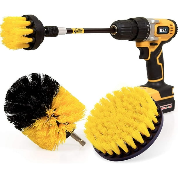 Paquete de 4 cepillos de perforación, cepillo de limpieza, cepillo de limpieza extensible, conjunto de accesorios largos para todo el propósito, kit de cepillos de limpieza para lechada, suelo, bañera Feliz Sencillez
