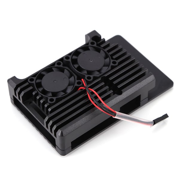 Caja de aluminio Funda protectora con doble ventilador de refrigeración, carcasa protectora para Raspberry Pi 4 Modelo B