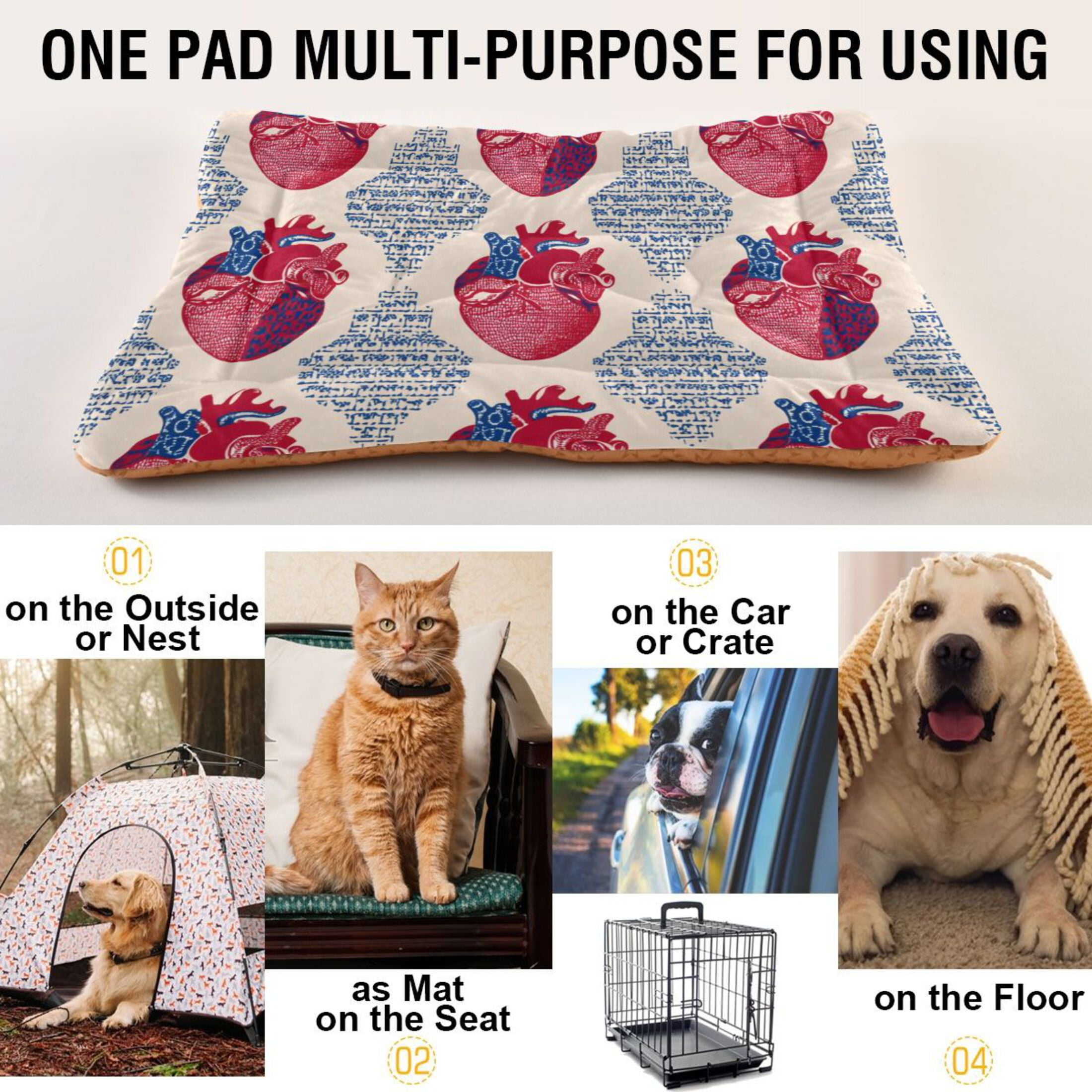 Cozy Mat Pet Bed Indoor Outdoor Warm Soft For Cat Dog Puppy(S/M) Hearts