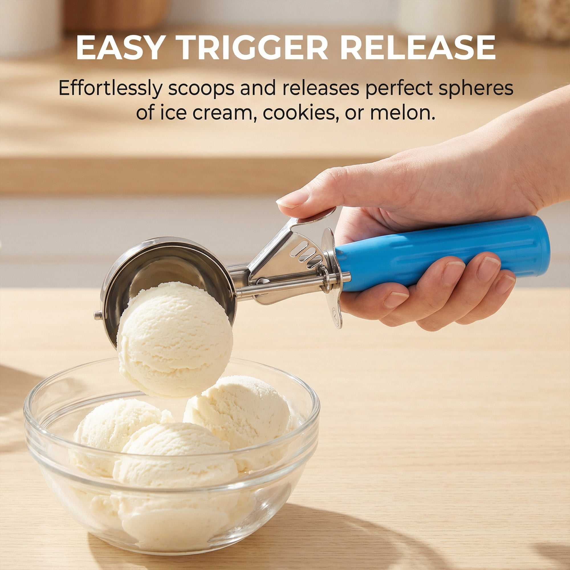 Unique Bargains Stainless Steel Ice Cream Scoop Blue 8.5in