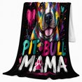 thumbnail image 2 of Proud Pit Bull Mama Quote with Colorful Dog Portrait, Playful Pop Art Pet Motif for Dog Lovers, Mother's Day Gift, Cozy Flannel Blanket for Bedroom and Family Room, Fun Home Decor, 2 of 9