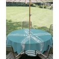 thumbnail image 2 of Outdoor Tablecloth with Umbrella Hole Zipper Turquoise Starfish Coastal Round Tablecloth 60" Waterproof Outside Table Cloth Nautical Seaside Farmhouse Striped Patio Table Cover Tablecloths for Picnic, 2 of 8