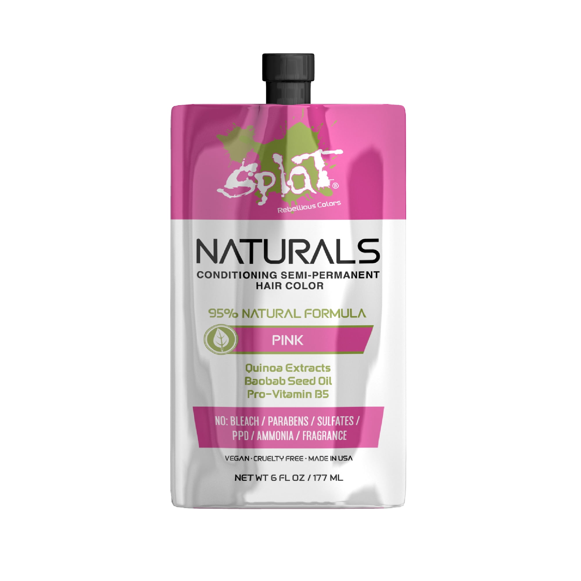 Splat Naturals Conditioning Hair Color, Semi-Permanent Hair Dye, Pink, 6 fl oz Pouch