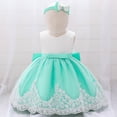 thumbnail image 2 of Penkiiy Toddler Girls Net Yarn Embroidery Rhinestone Bowknot Birthday Party Gown Long Dresses Headband Suit Baby Girl Dresses for Photoshoot 18Months Green 2023 Summer Deal, 2 of 9