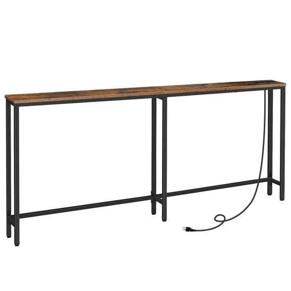 HOOBRO 70.9" Skinny Console Table with Charging Station Slim Sofa Table Hallway Foyer Rustic Brown BF185UXG01G1