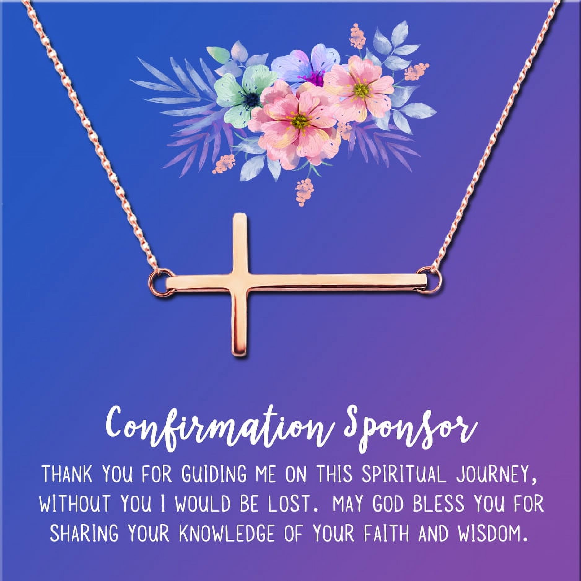 Anavia Confirmation Sponsor Gift for Women, Gifts for Sponsors, Baptism Gift, Goddaughter Gift, Thank you Religious Sponsor Gifts Card Necklace-[Rose Gold Cross, Blue-Purple Gift Card]