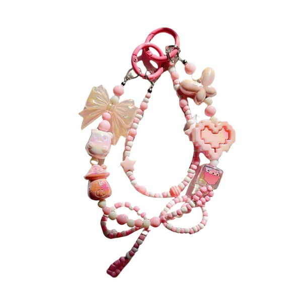 Llavero con cuentas, pulsera, adorno, llavero de moda, llavero de coche para niñas, niños, mujeres, regalo de cumpleaños, recuerdo de fiesta Rosa