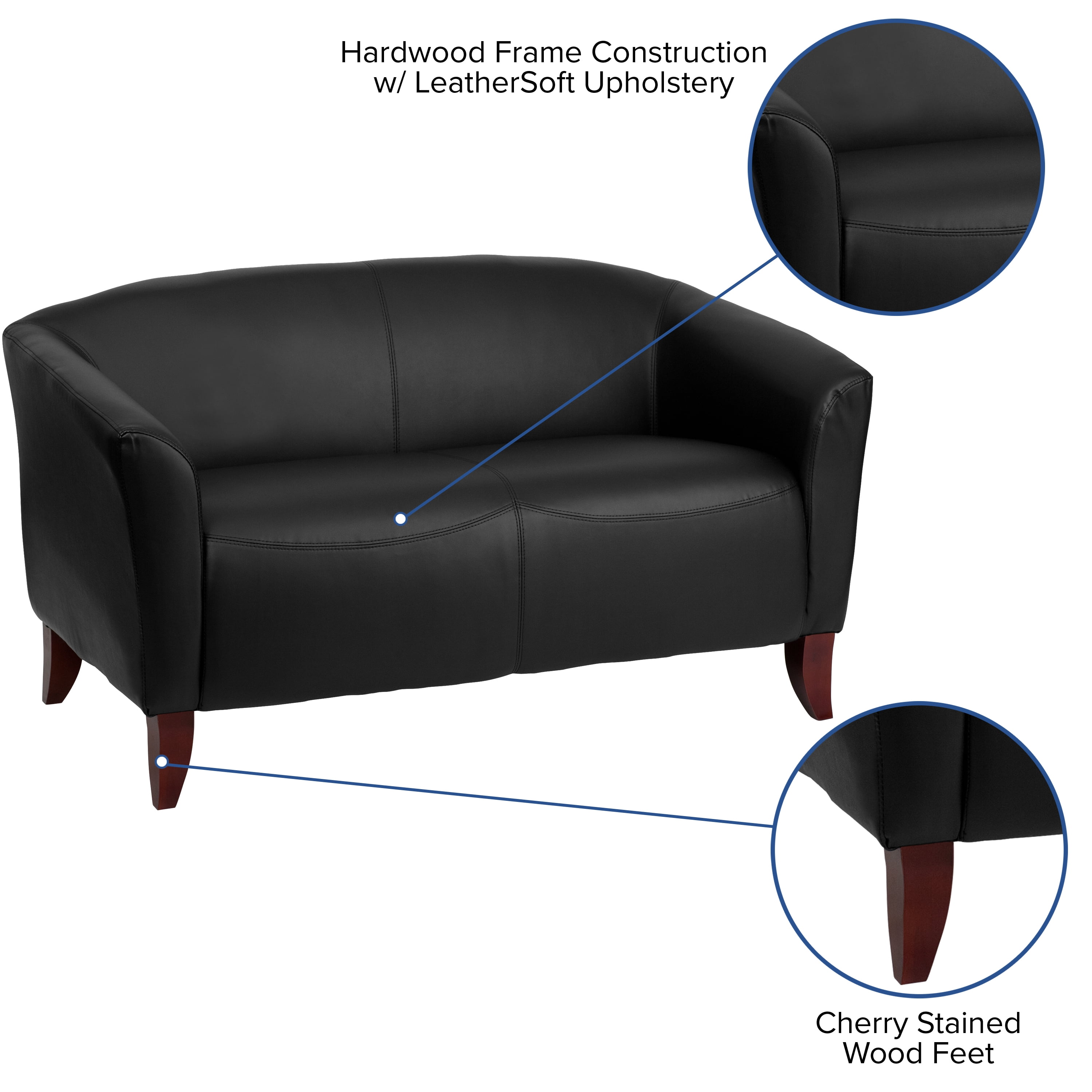 Emma + Oliver Black LeatherSoft Loveseat with Cherry Wood Feet
