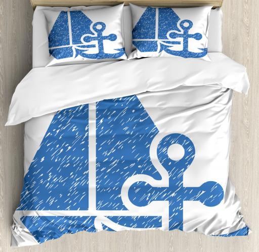 Vintage Blue King Size Duvet Cover Set Marine Themed Anchor And