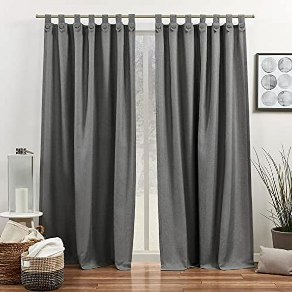 Exclusive Home Loha Tuxedo Tab Top Curtain Panel Pair, 54"x84", Black Pearl