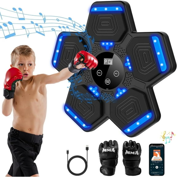 Swadesgoods 2025 Music Boxing Machine with Gloves, Smart Bluetooth LED Wall-Mounted Punch Trainer, Interactive Target Boxing Equipment for Home Fitness & Cardio Training