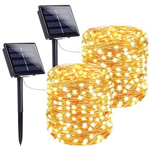 Super Flexible Solar String Lights With 8 Lighting Modes 33ft 100 LED Warm White 