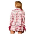 thumbnail image 5 of Womens Pajama Set Trendy Christmas Bow Print Button Down Short Sleeve Shorts Set Sleepwear,M,Red, 5 of 8