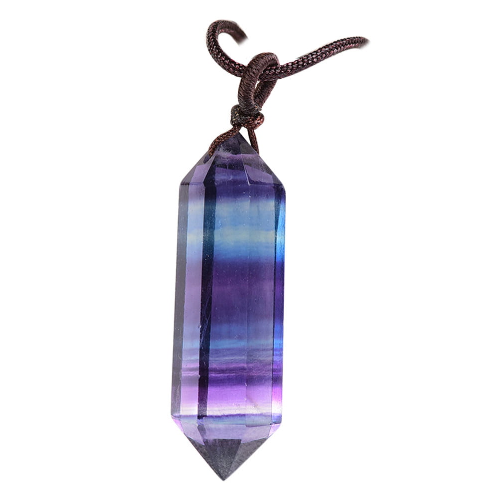 Amethyst Crystal 7 Chakra Double Point Pendant Sterling Silver Necklace Reiki He 