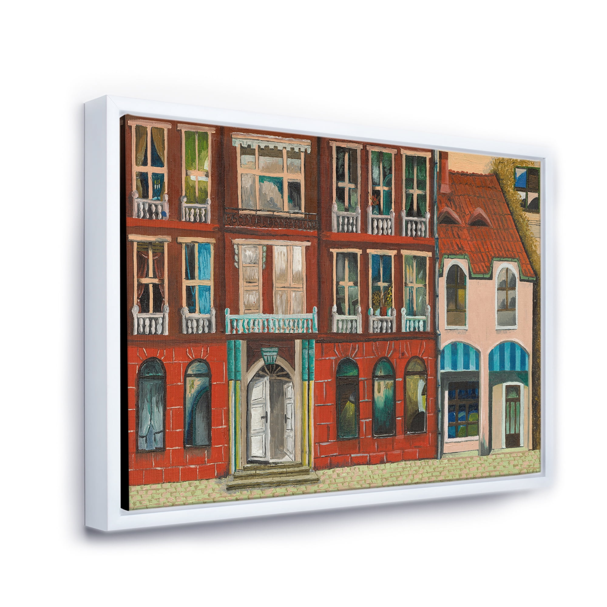 Designart 'Vintage Red Facade of Shop In Paris I' French Country Framed Canvas Wall Art Print