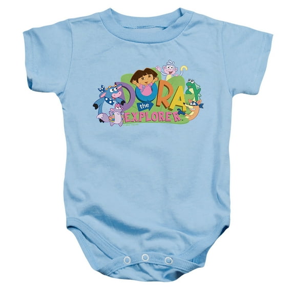 Popfunk Dora The Explorer Classic Logo With Boots And Swiper Unisex Infant Snap Suit for Baby, Light Blue, Small