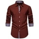 thumbnail image 2 of Blusa y camisa de manga larga con cuello vuelto para hombre, informal, con botones y retazos, de poliéster., 2 of 4