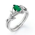 thumbnail image 3 of JeenMata Four Prong Solitaire - 1 TCW Pear Shaped Lab Created Emerald - Leaf Pattern Wedding Set - 18K White Gold Plating over Silver, 3 of 7