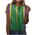 thumbnail image 2 of Gamivast Women Carnival Tops Striped Loose Crewneck Sequin Tees Holiday Short Sleeve Tunic Mardi Gras Party Blouse Fat-Tuesday Outfits 2026, 2 of 6