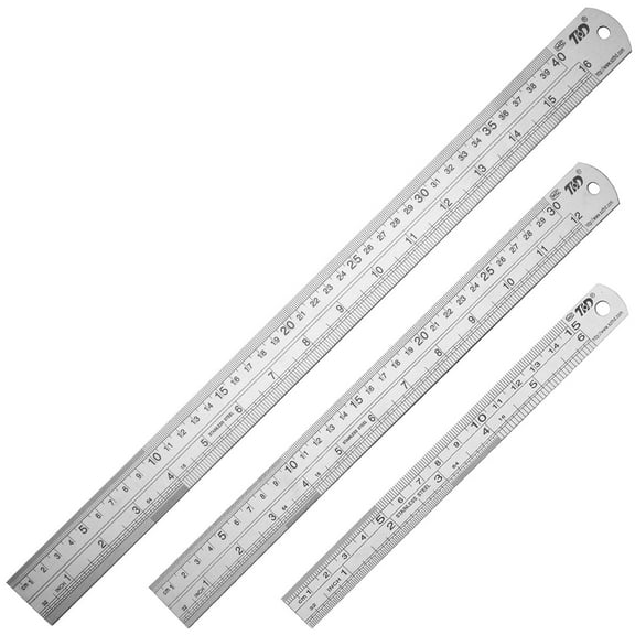 Metal Straight Edge Ruler Set - Stainless Steel 6 Inch, 12 Inch, 16 Inch - Bulk Set of 3