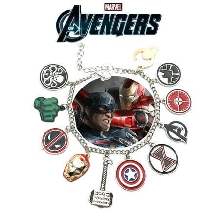 - Avengers Logo Charm Bracelet Movie Series Jewelry Multi Charms - Wristlet - Superheroes Brand Marvel Movie Collection