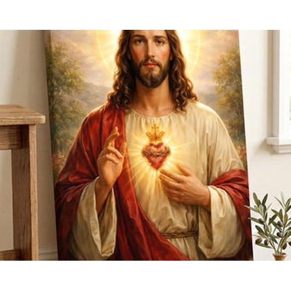 Jesus Sacred Heart Poster Print, Catholic Wall Art, Christian Home Gallery, Religious Poster, Savior Art, Spiritual Wall Hanging Decor, 8x12 UNFRAMED