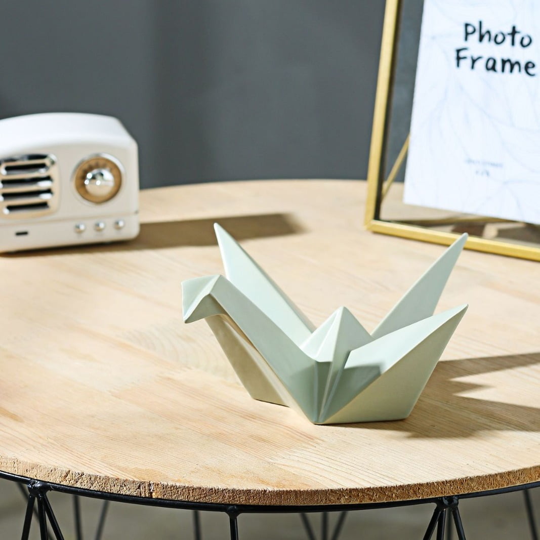 Ceramic Origami Crane Figurine Statue Handcrafted Crane Shaped Statue for Home Decor Ornament - White