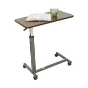 Essential Medical Supply Height Adjustable Automatic Overbed Table with Woodgrain Top and Locking Wheels